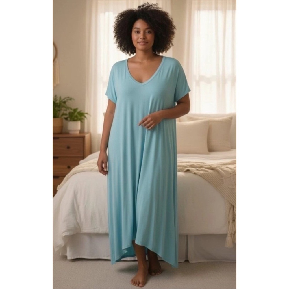 Dear Scarlett Women's XL  Blue Maxi Dress Short Dolman Sleeves V Neck